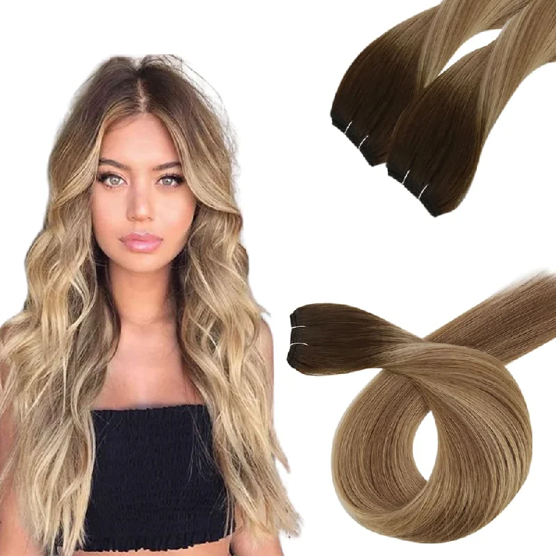 [US Only][Fixed Price $59.99] Virgin Hair Weft Brown Ombre Blonde Real Hair Bundles #3/8/22