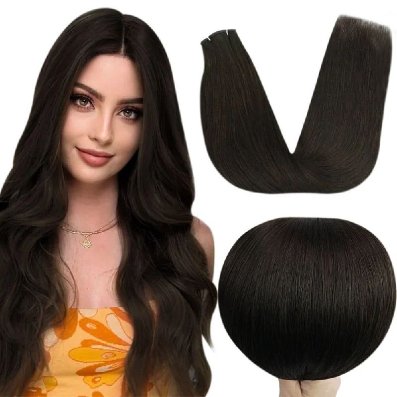 [US]Moresoo Weft Hair Virgin Invisible Genius Weft Brazilian Human Bundles Dark Brown (#2)