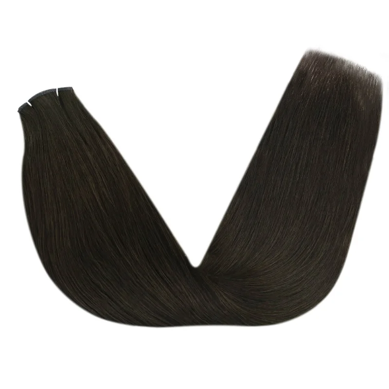 [US]Moresoo Weft Hair Virgin Invisible Genius Weft Brazilian Human Bundles Dark Brown (#2)