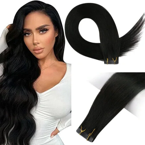 [US]Virgin Tape In Hair Raw Hair Extension Moresoo Human Natural Hair Jet Black (#1)