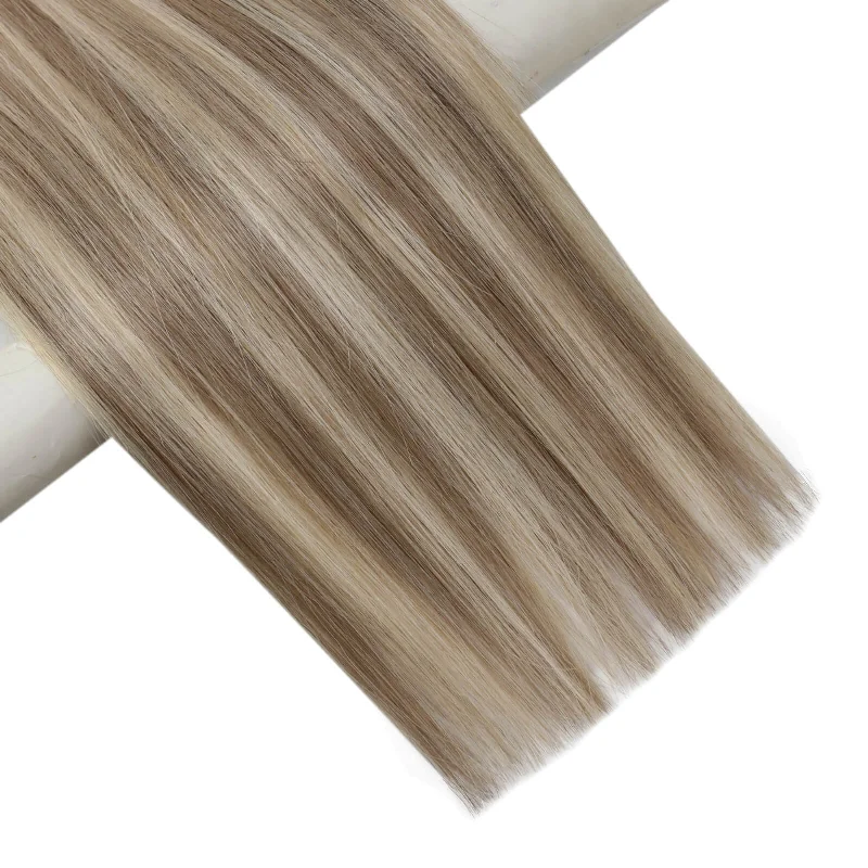 Flat Silk Weft PU Sew In Human Virgin Hair Blonde Highlights Platium Blonde For Women #P8/60