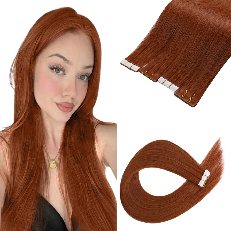 Invisible Seamless Virgin Hair Injection Tape in Human Hair Extensions Copper Red #33