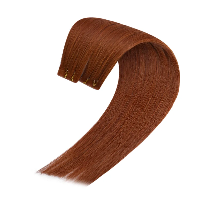 Invisible Seamless Virgin Hair Injection Tape in Human Hair Extensions Copper Red #33