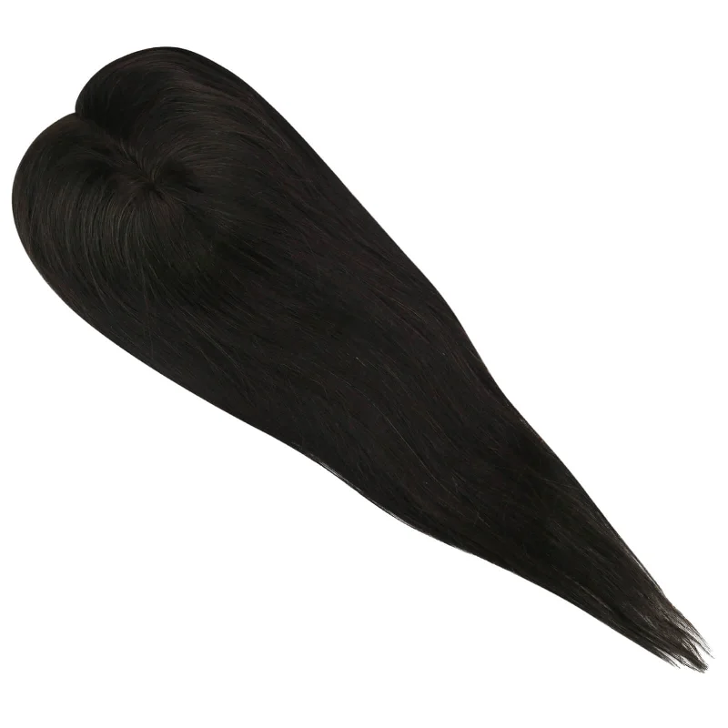 Natural Black Virgin Hair Mono Topper Human Hair Clip in Toupee #1B