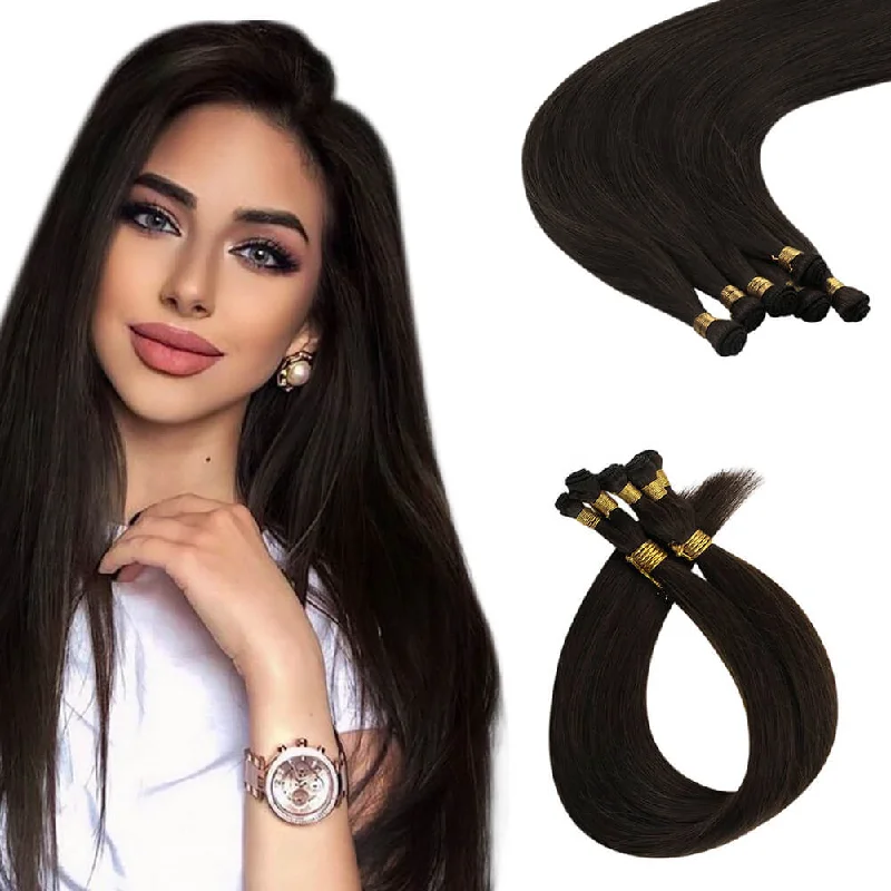 Vivien Virgin+ Hand-tied Real Human Hair Weft Soft Hair Darkest Brown #2