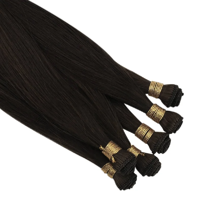 Vivien Virgin+ Hand-tied Real Human Hair Weft Soft Hair Darkest Brown #2