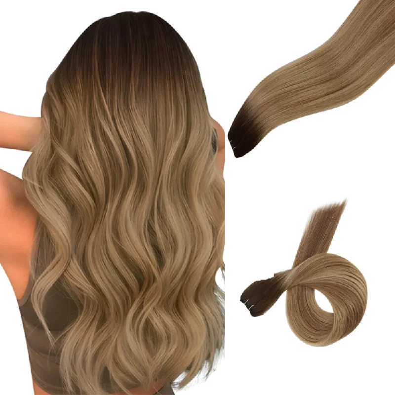 Virgin+ Hand-tied Hair Weft Real Human Hair Weft Extensions Balayage #3/8/22