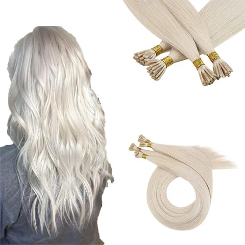 I-Tip Hair Extensions Platinum Blonde Silky Striaght Virgin Hair Extension Keratin Hair #1000