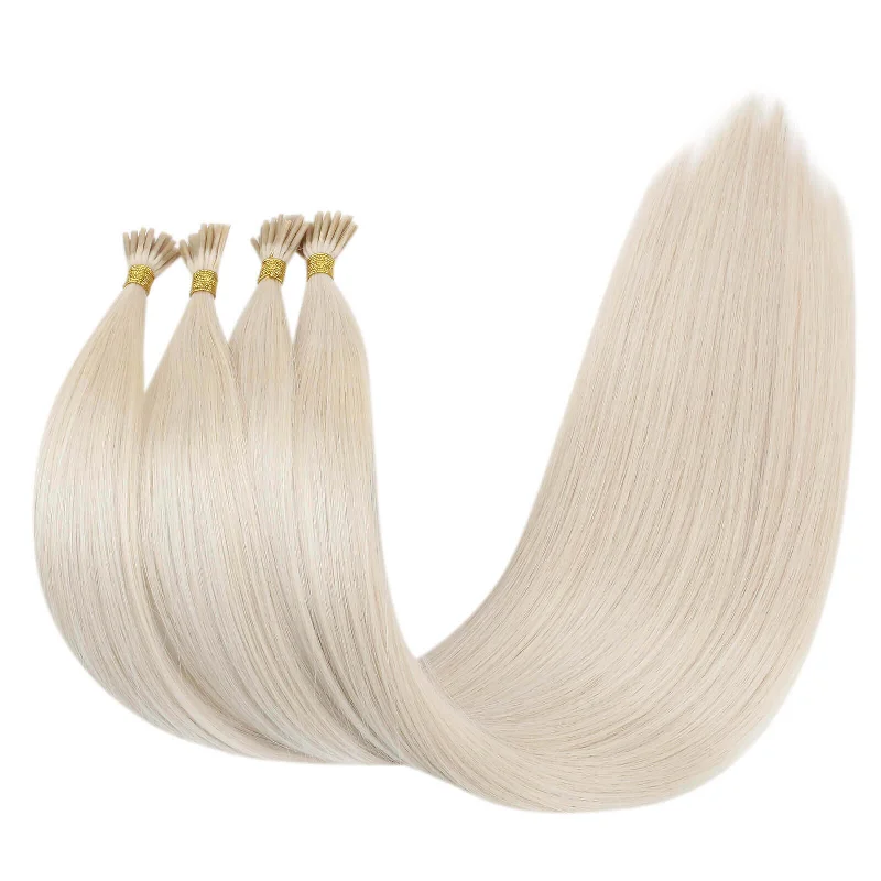 I-Tip Hair Extensions Platinum Blonde Silky Striaght Virgin Hair Extension Keratin Hair #1000