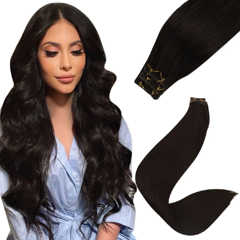 Virgin+ Injection Tape Hair Extensions Real Hair Darkest Brown #2