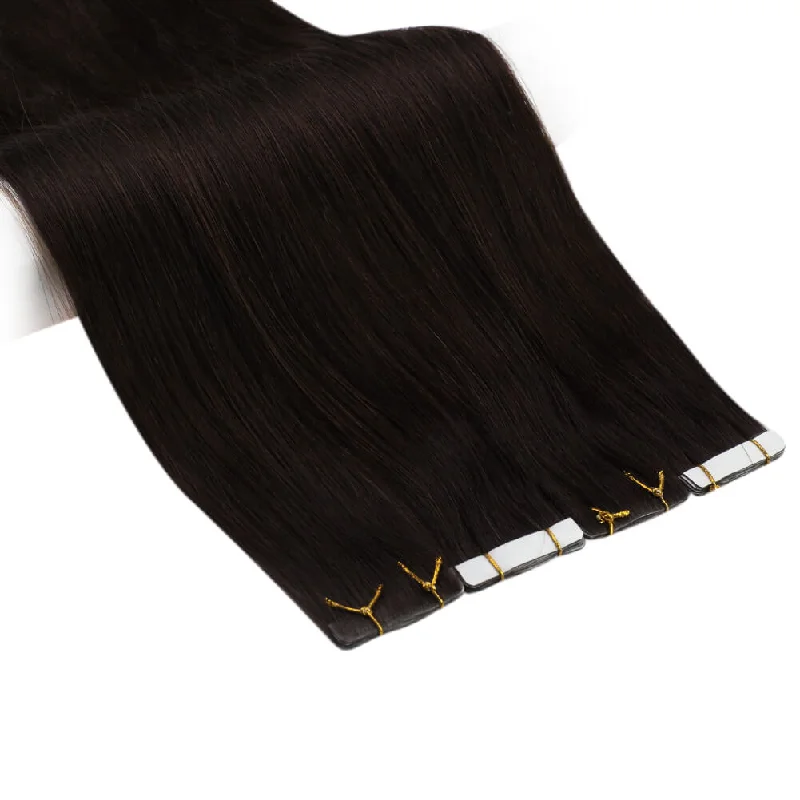 Virgin+ Injection Tape Hair Extensions Real Hair Darkest Brown #2