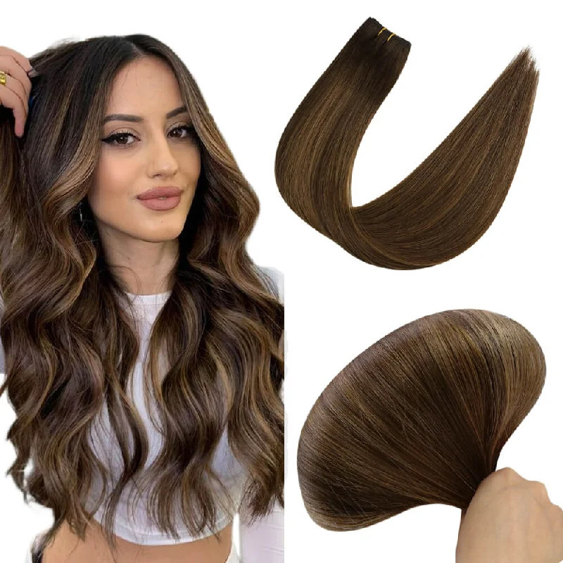 Sunny Hair Virgin Machine Hair Weft Extensions Balayage Dark Brown #DU