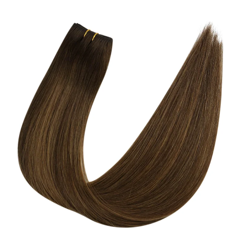 Sunny Hair Virgin Machine Hair Weft Extensions Balayage Dark Brown #DU