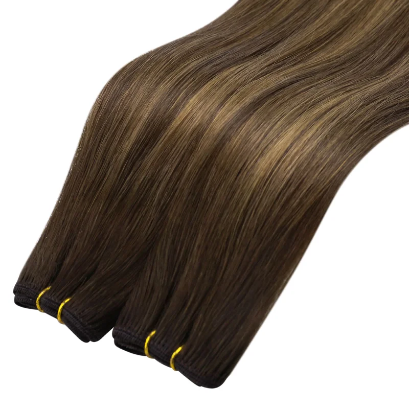 Sew in Hair Extensions Balayage Brown Real Virgin Hair Weft Bundles Weave for Women #DU