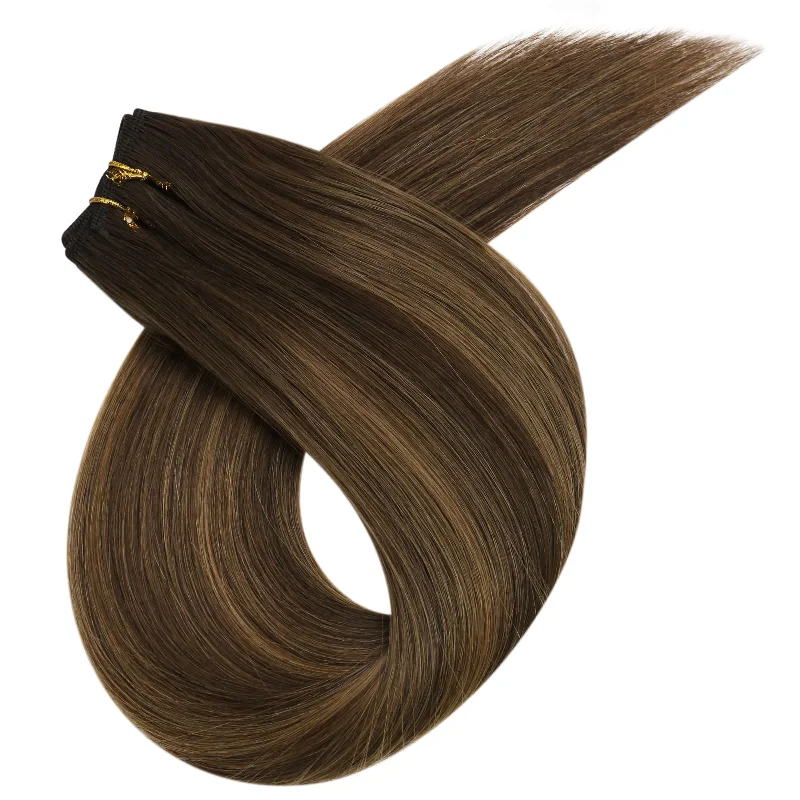 Sew in Hair Extensions Balayage Brown Real Virgin Hair Weft Bundles Weave for Women #DU