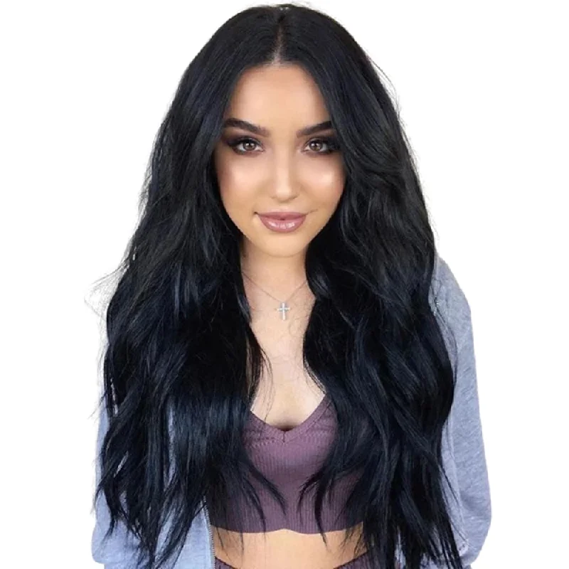 Real Virgin Clip in Crown Medium Hair Topper Hand-Made Hair Off Black Without Bangs for Women (#1b)