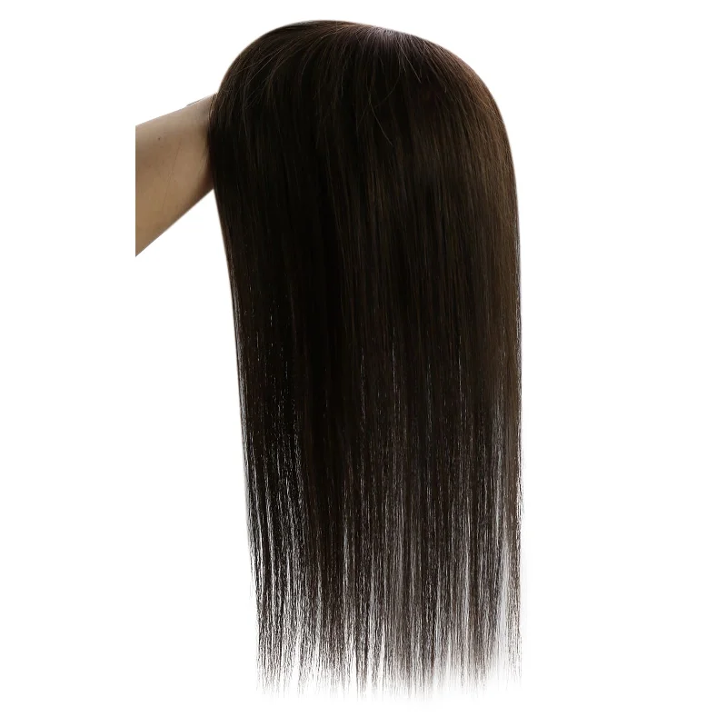 Virgin Medium Base Hair Toppers No Bangs Hair Darkest Brown for Thinning Hair #2