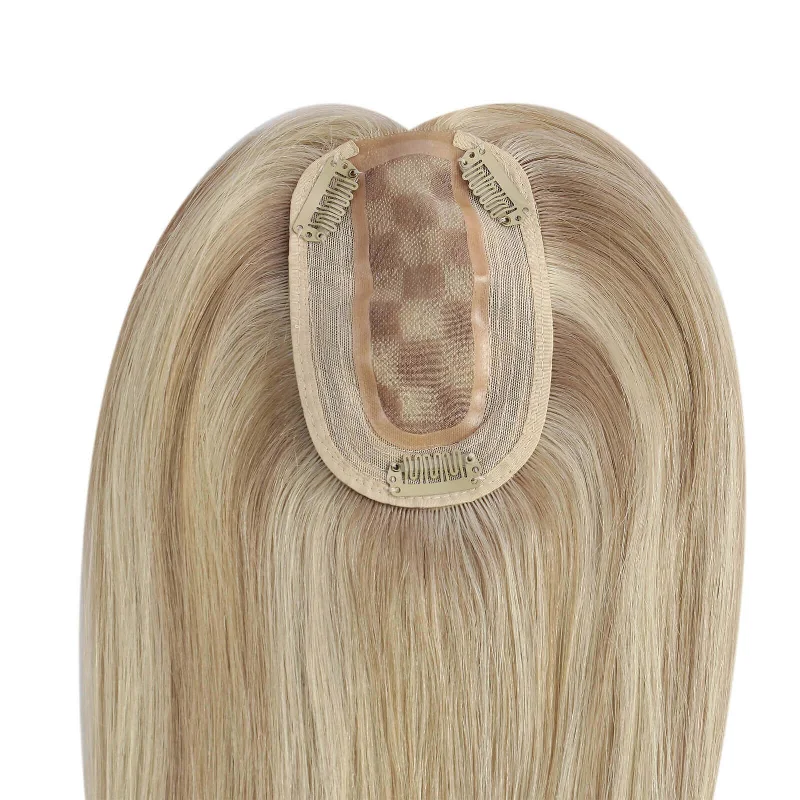 Vivien Virgin Clip in Medium Hair Toppers Crown and Front Hairline Hairpieces Without Bangs (#18/613)