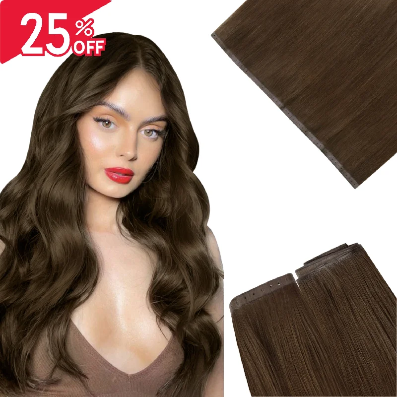 Virgin Weft Hair Extension Invisible Hole PU Flat Weft Brown Hair Weft # 4