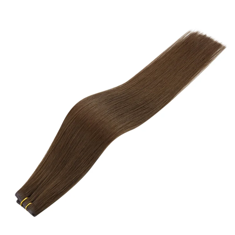 Virgin Weft Hair Extension Invisible Hole PU Flat Weft Brown Hair Weft # 4