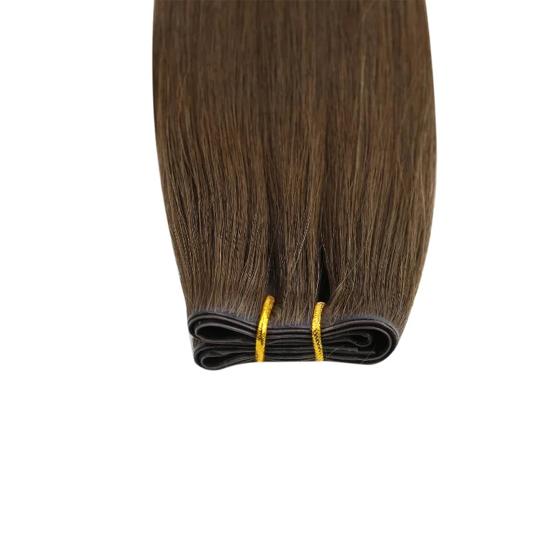 Virgin Weft Hair Extension Invisible Hole PU Flat Weft Brown Hair Weft # 4