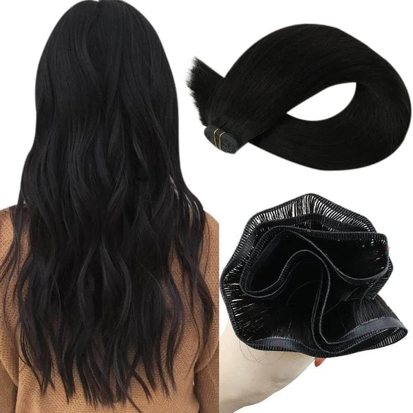 Moresoo Virgin Sew In Silk Flat Weft Seamless Human Hair Bundles Off Black (#1B)