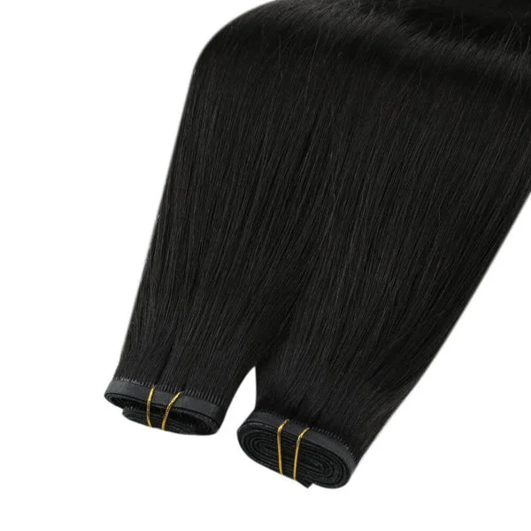 Moresoo Virgin Sew In Silk Flat Weft Seamless Human Hair Bundles Off Black (#1B)