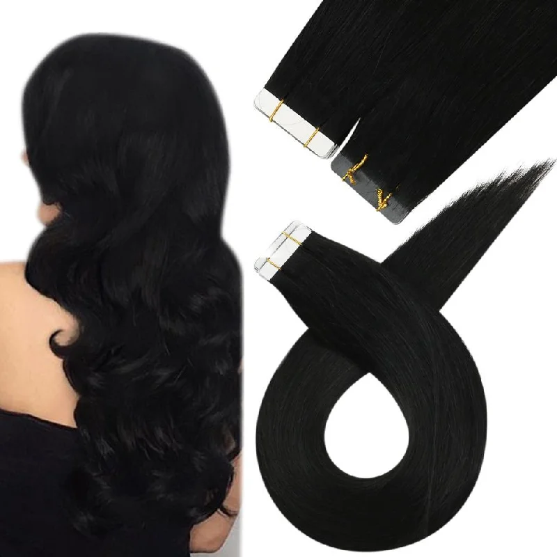 Jet Black Human Tape in Hair Extensions Seamless Invisible Hair Extensions #1