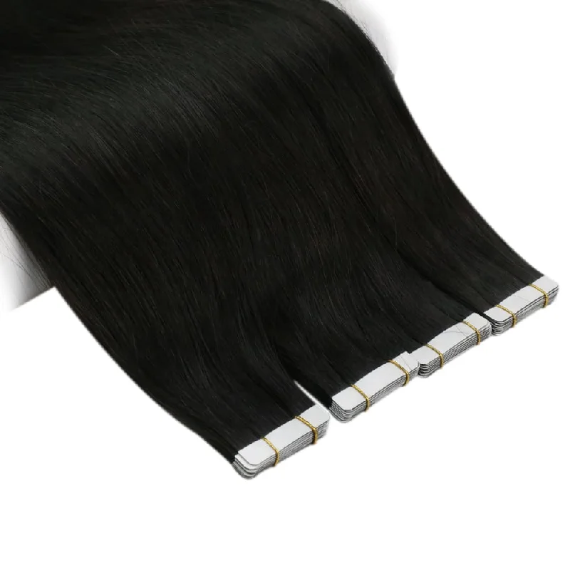 Jet Black Human Tape in Hair Extensions Seamless Invisible Hair Extensions #1