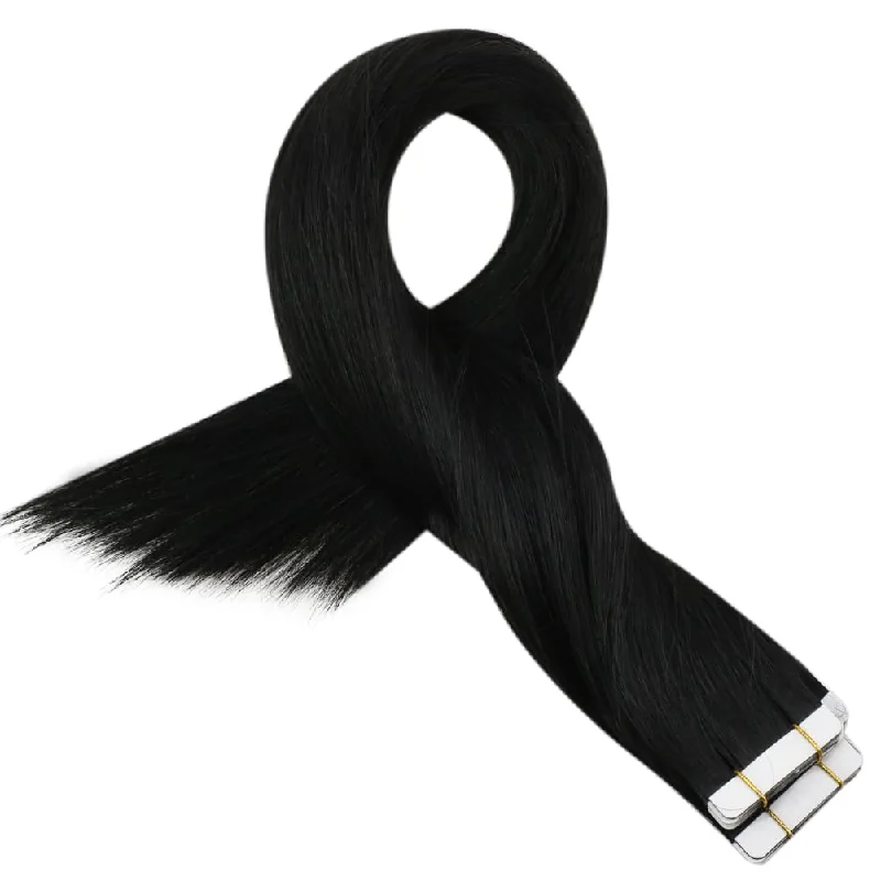 Jet Black Human Tape in Hair Extensions Seamless Invisible Hair Extensions #1