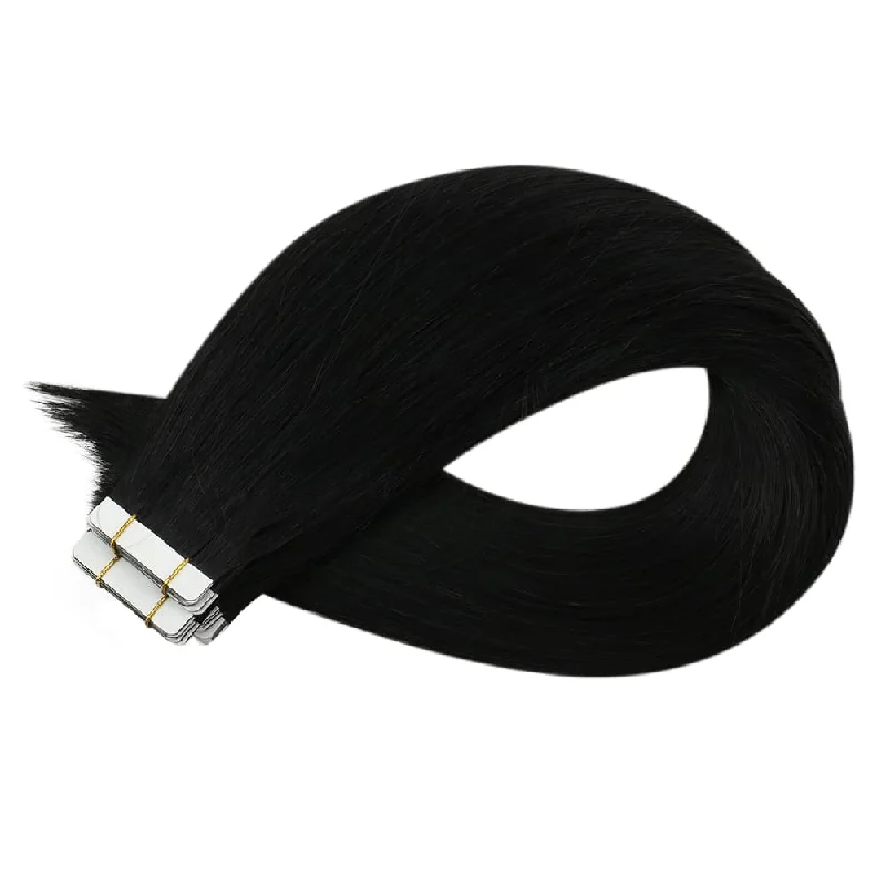 Jet Black Human Tape in Hair Extensions Seamless Invisible Hair Extensions #1