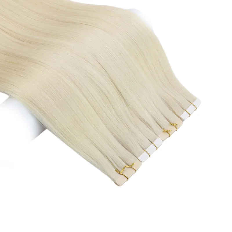 Platinum Blonde Virign Tape in Hair Extensions Skin Weft Glue on Hair #60