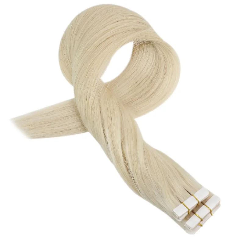 Platinum Blonde Virign Tape in Hair Extensions Skin Weft Glue on Hair #60