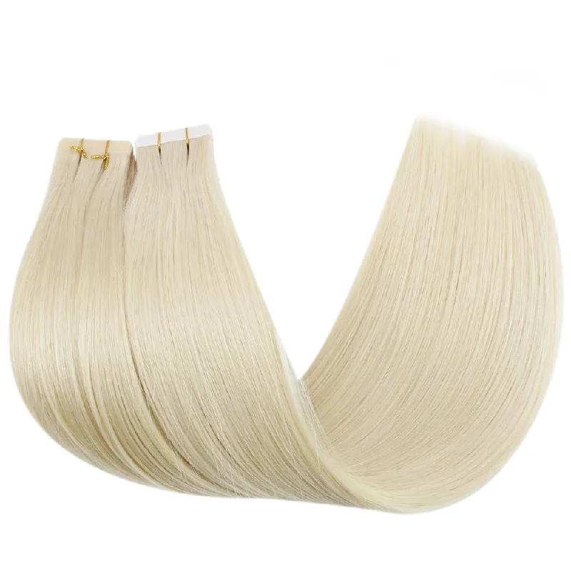 Platinum Blonde Virign Tape in Hair Extensions Skin Weft Glue on Hair #60