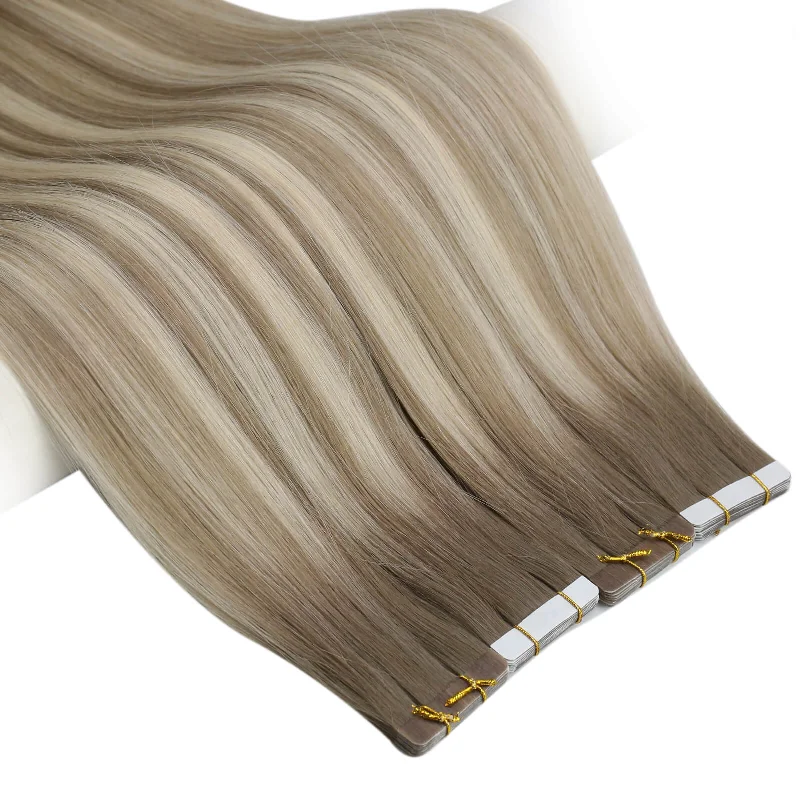 Tape in Hair Balayage Ombre Brown to Blonde Virgin Real Hair Extensions #8/8/613