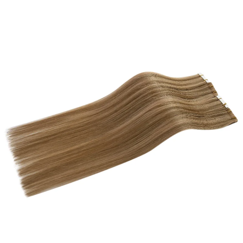 Tape in Hair Extensions Highlight Brown Blonde Real Human Virgin Hair Extensions #P6/10