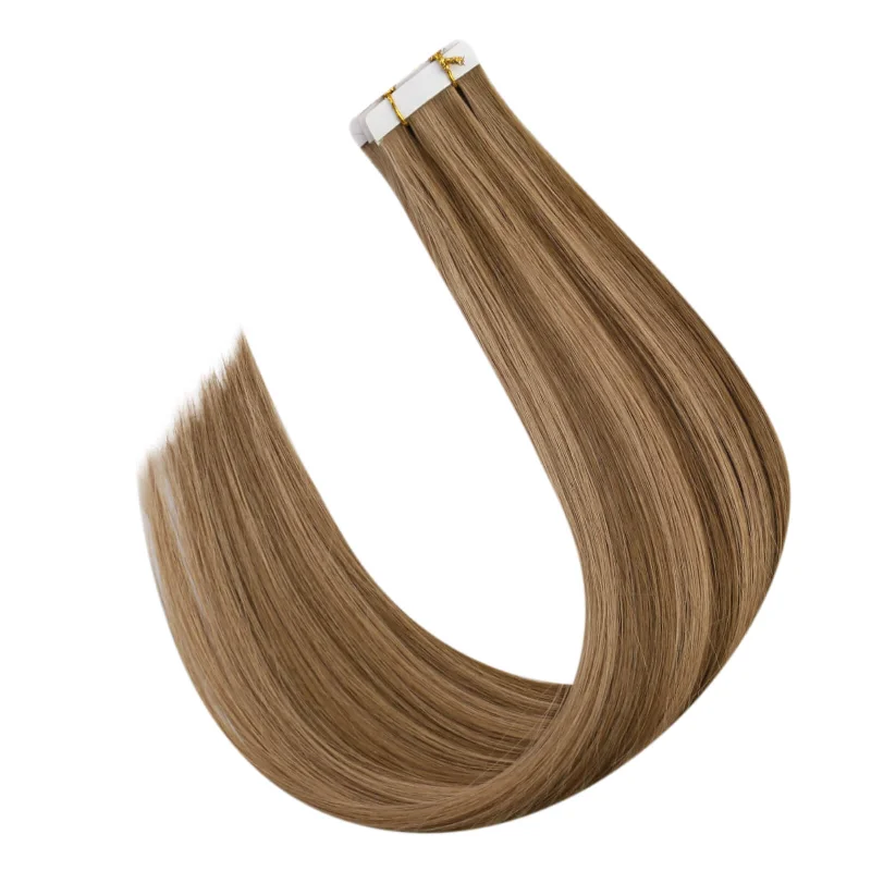 Tape in Hair Extensions Highlight Brown Blonde Real Human Virgin Hair Extensions #P6/10