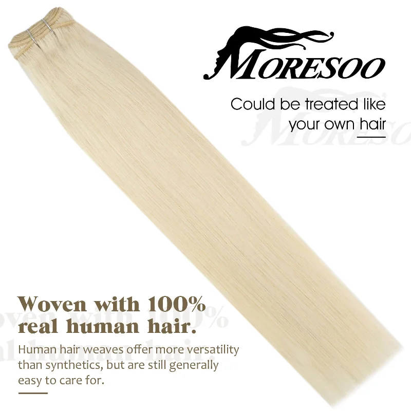 Moresoo Virgin Hair Weft Extensions Human Hair Platinum Blonde (#60)