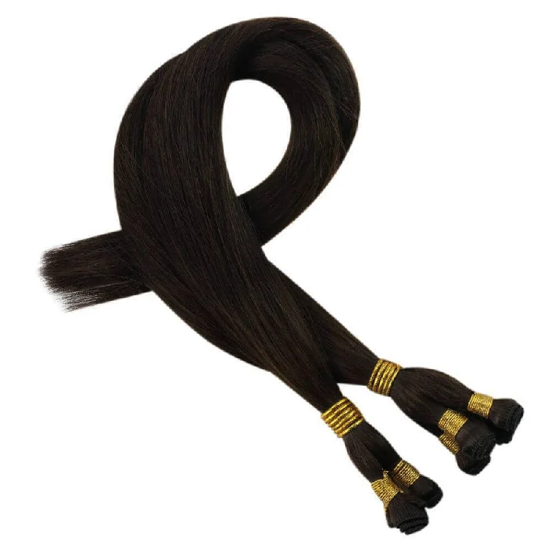 Darkest Brown Virgin Hand Tied Weft 100% Real Human Hair Bundles #2