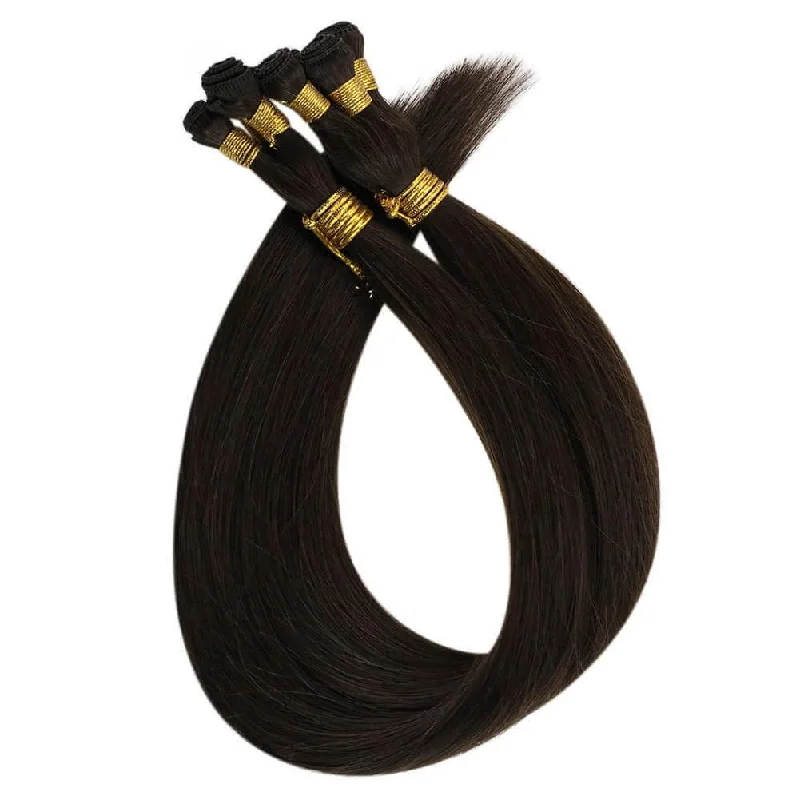 Darkest Brown Virgin Hand Tied Weft 100% Real Human Hair Bundles #2