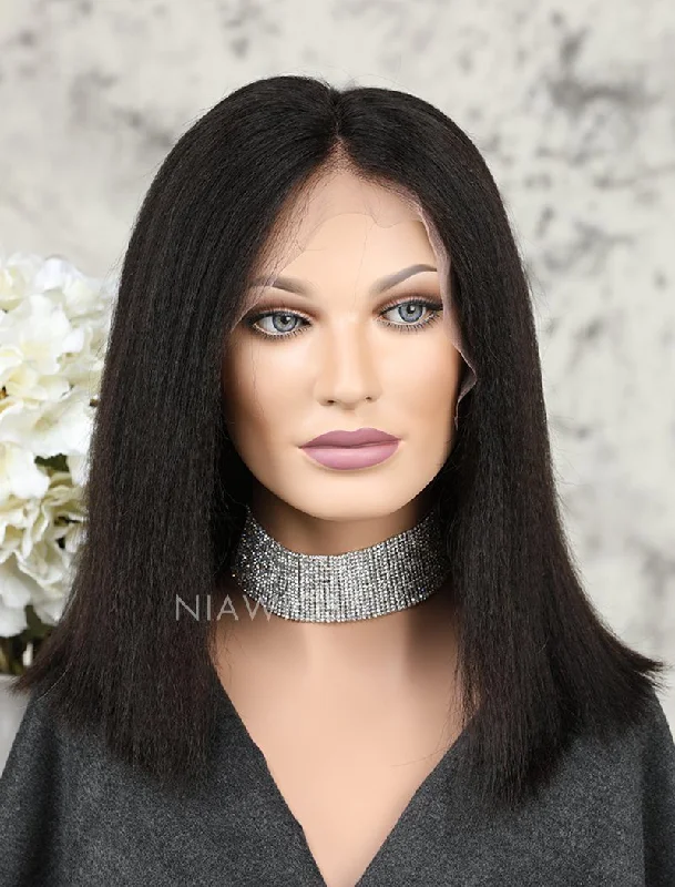 Yaki Straight Short Bob Human Hair Glueless Full Lace Wigs