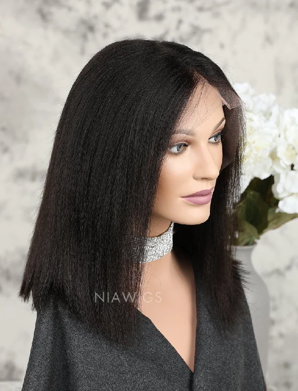 Yaki Straight Short Bob Human Hair Glueless Full Lace Wigs