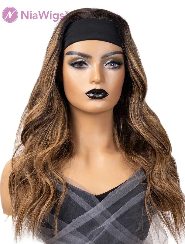 Zetta #Ash Brown Headband Wig Human Hair Wigs (WITH ONE FREE TRENDY HEADBAND)